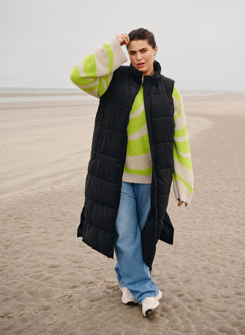 Dluga kamizelka z wysokim kolnierzem i kieszeniami, Black, Image image number 0