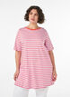 Dluga koszulka oversize w paski z bawelny organicznej, Fioletowy, Model image number 0