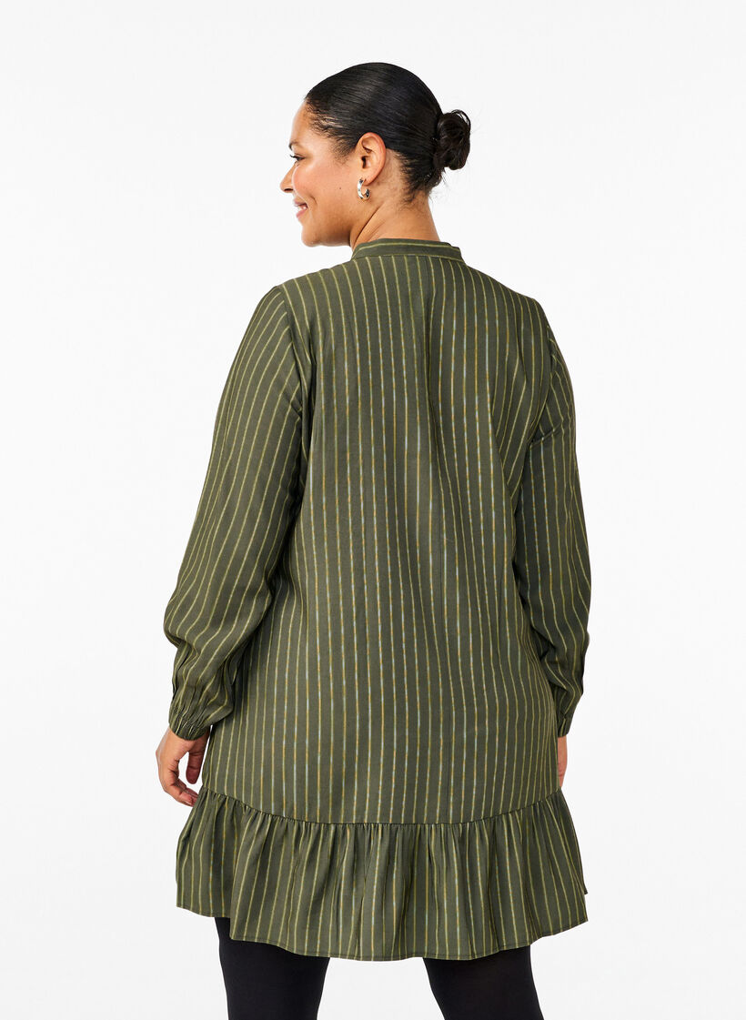 Krótka sukienka w paski z falbanka, Thyme Stripe AOP, Model image number 1