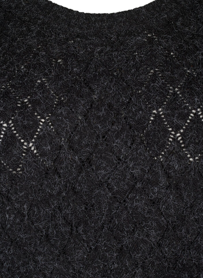 Dzianinowa bluzka z koronkowym wzorem, Dark Grey Melange, Packshot image number 2