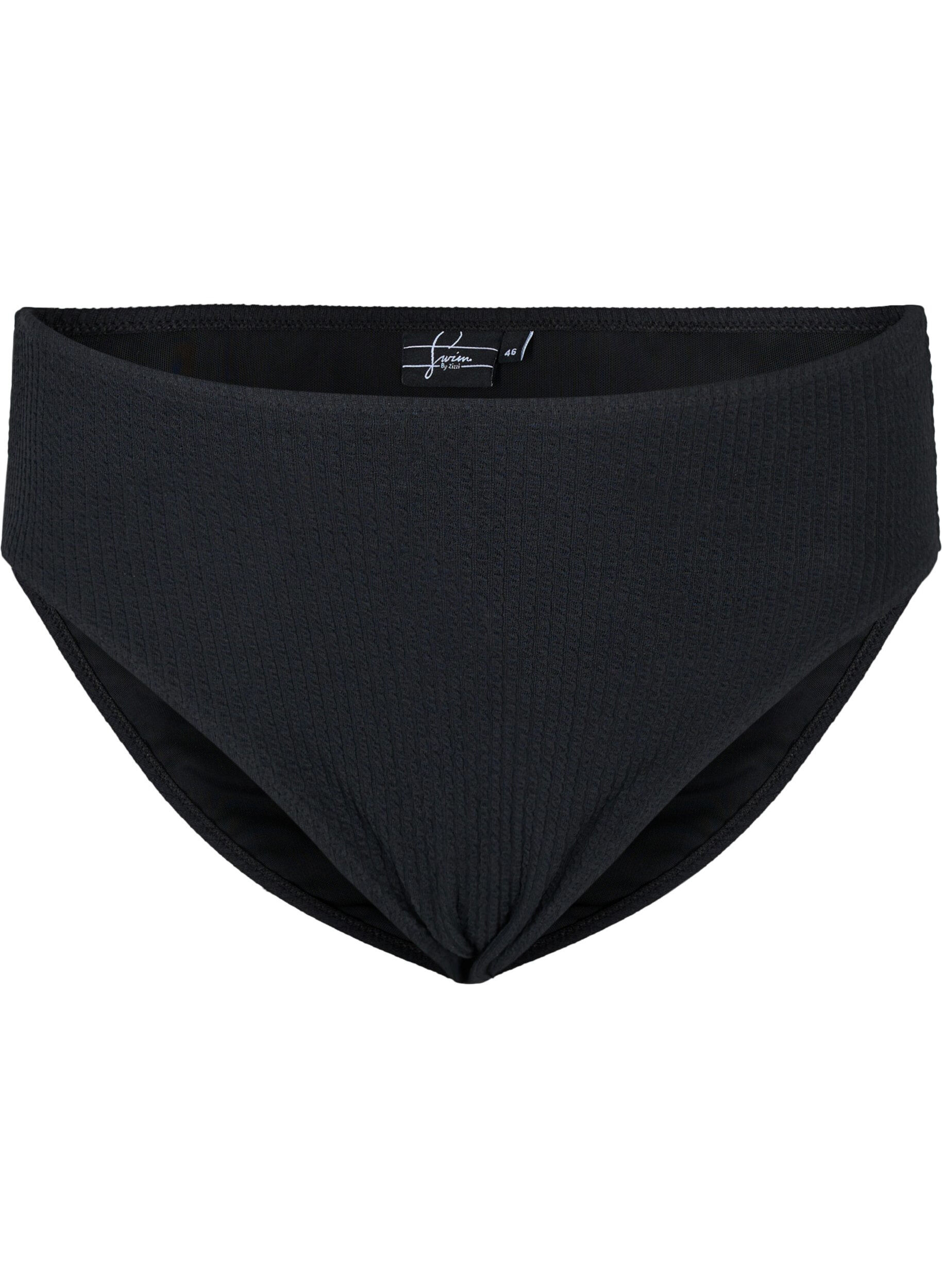 Zizzi D&oacute;l bikini z wysokim stanem o fakturze krepy, Black, Packshot image number 0