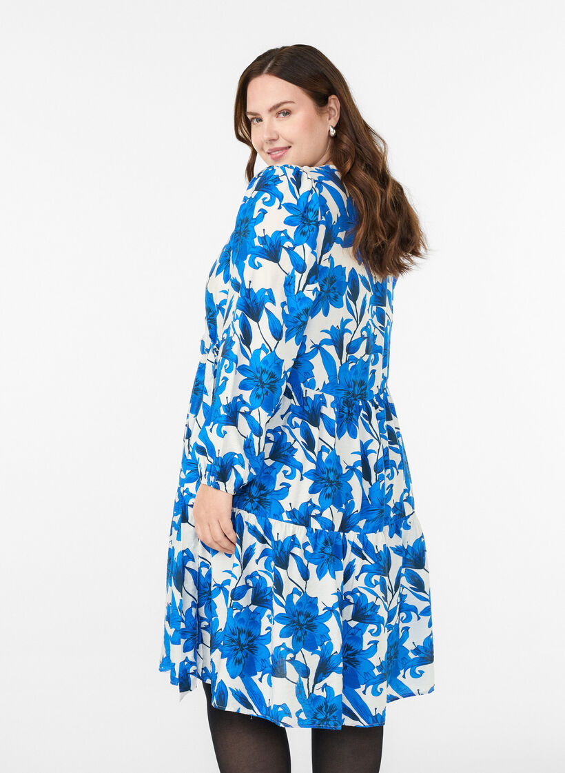 Sukienka w kwiaty z paskiem do wiazania, Biały, Model image number 2