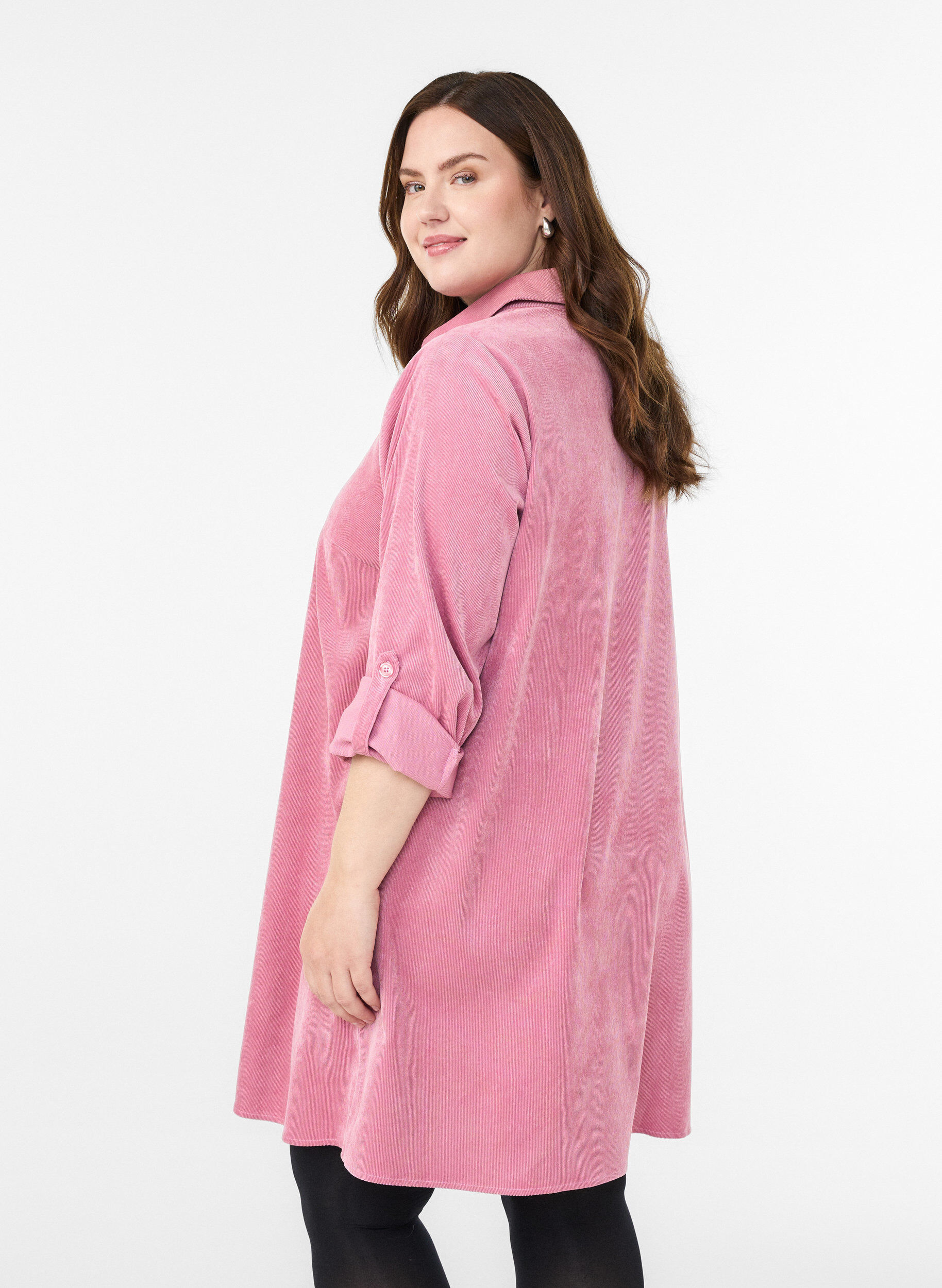 Zizzi Sukienka sztruksowa z zamkiem i rekawami 3/4, R&oacute;żowy, Model image number 2