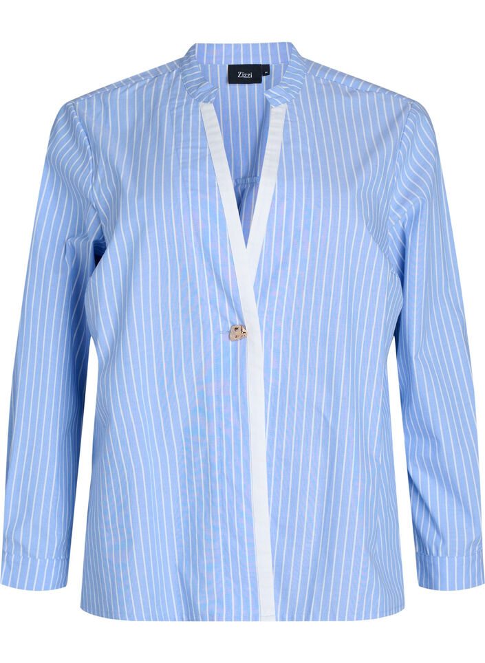 Koszula w paski z ozdobnym zamknieciem, Niebieskie, Packshot