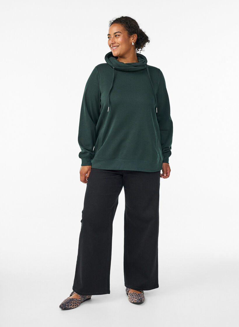 Bluza z wysokim kolnierzem i kieszeniami, Zielony, Model image number 1