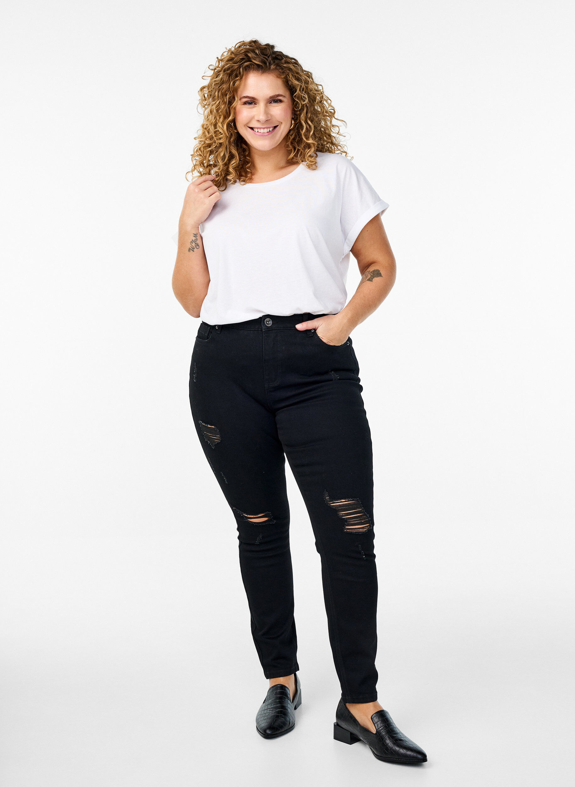 Zizzi Koszulka z kr&oacute;tkimi rekawami wykonana z mieszanki bawelny, Biały, Model image number 1