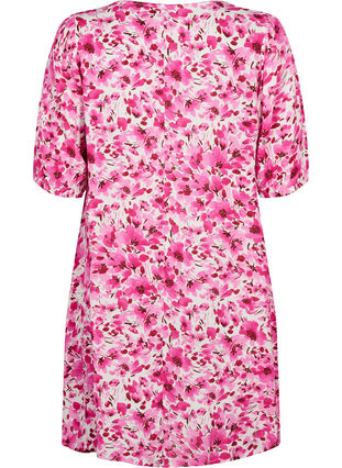 Trapezowa sukienka z wiskozy w kwiaty, Pink Flower Rain, Packshot image number 1