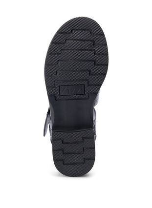 Szerokie sandaly z blyszczacej skóry ze wzorem skóry krokodyla, Black, Packshot image number 5