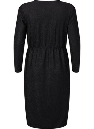 Brokatowa sukienka kopertowa z dlugimi rekawami, Black Black, Packshot image number 1