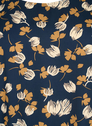 FLASH – bluzka z dlugim rekawem, marszczeniami i nadrukiem, Navy Brown Flower, Packshot image number 2
