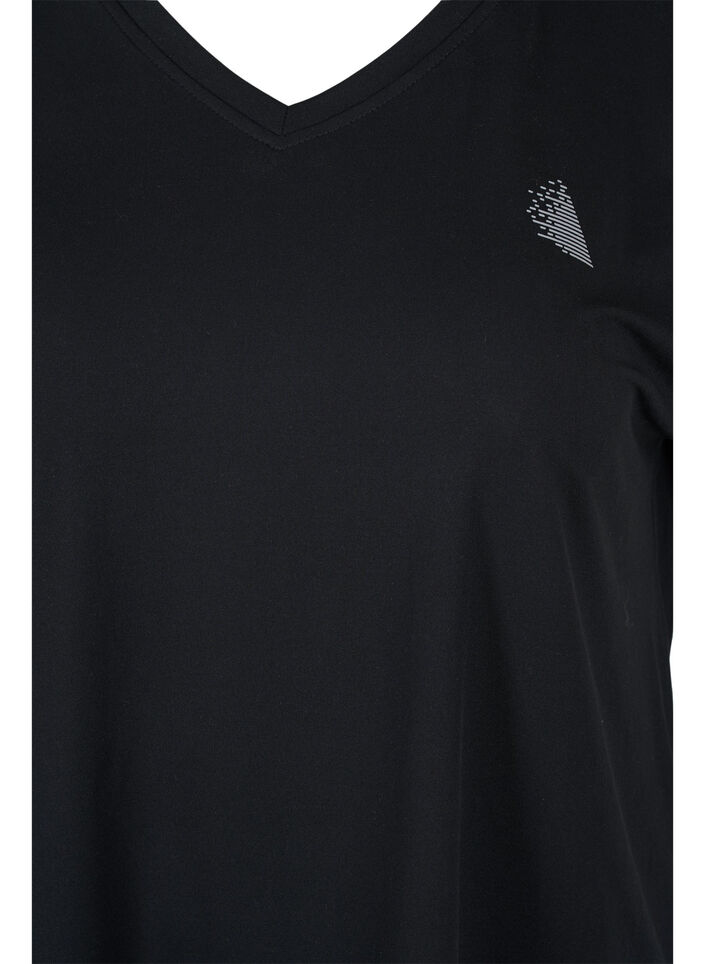 Sportowa koszulka z kr&oacute;tkim rekawem i dekoltem w ksztalcie litery V, Czarne, Packshot image number 2