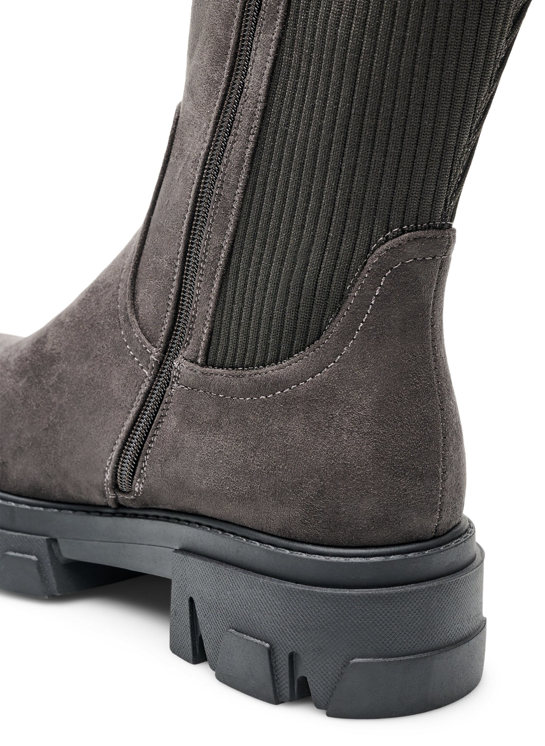 ZizziDlugie buty z zebrowanym, elastycznym cholewem i grube podeszwa, Brązowy, Packshot image number 4