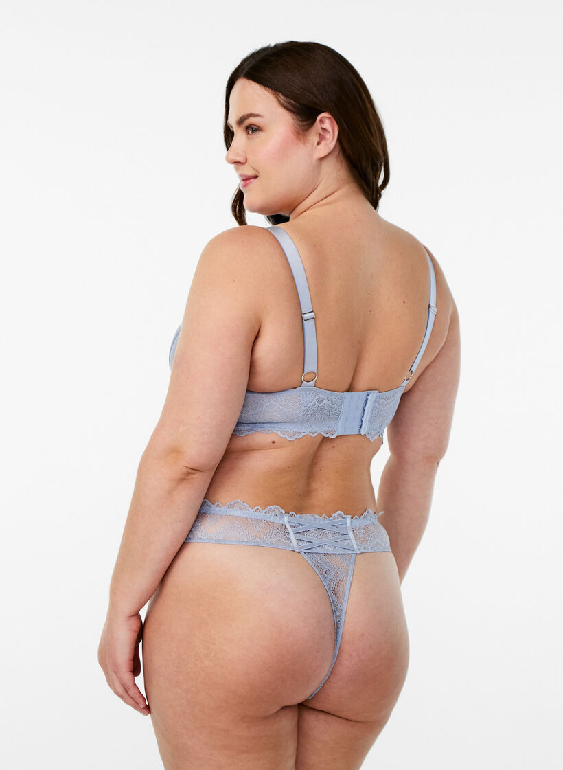 Koronkowe stringi z motywem krzyzyka z tylu, Niebieskie, Model image number 1