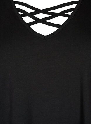Koszulka z dekoltem w szpic i detalem w ksztalcie krzyza, Black, Packshot image number 2