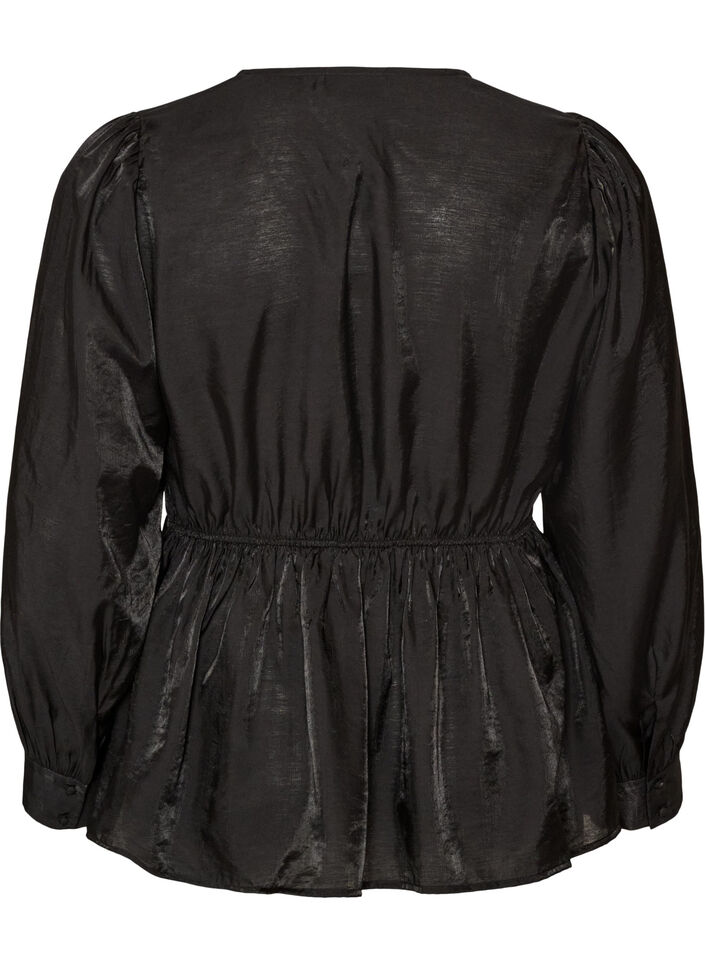 Blyszczaca bluzka z wiskozy z efektem peplum, Czarne, Packshot image number 1