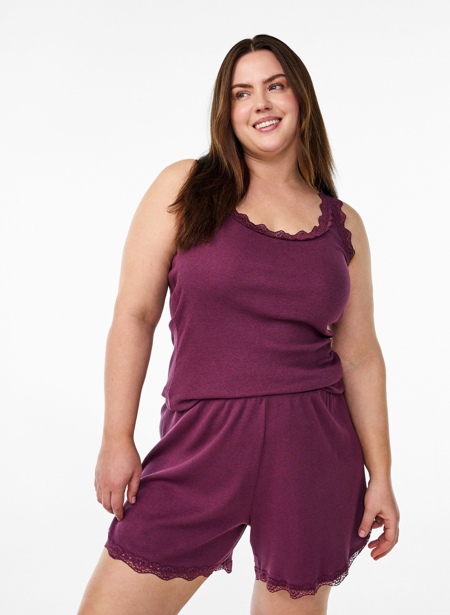 Zizzi Top z koronkowym wykonczeniem, Ciemnobordowy, Model image number 0