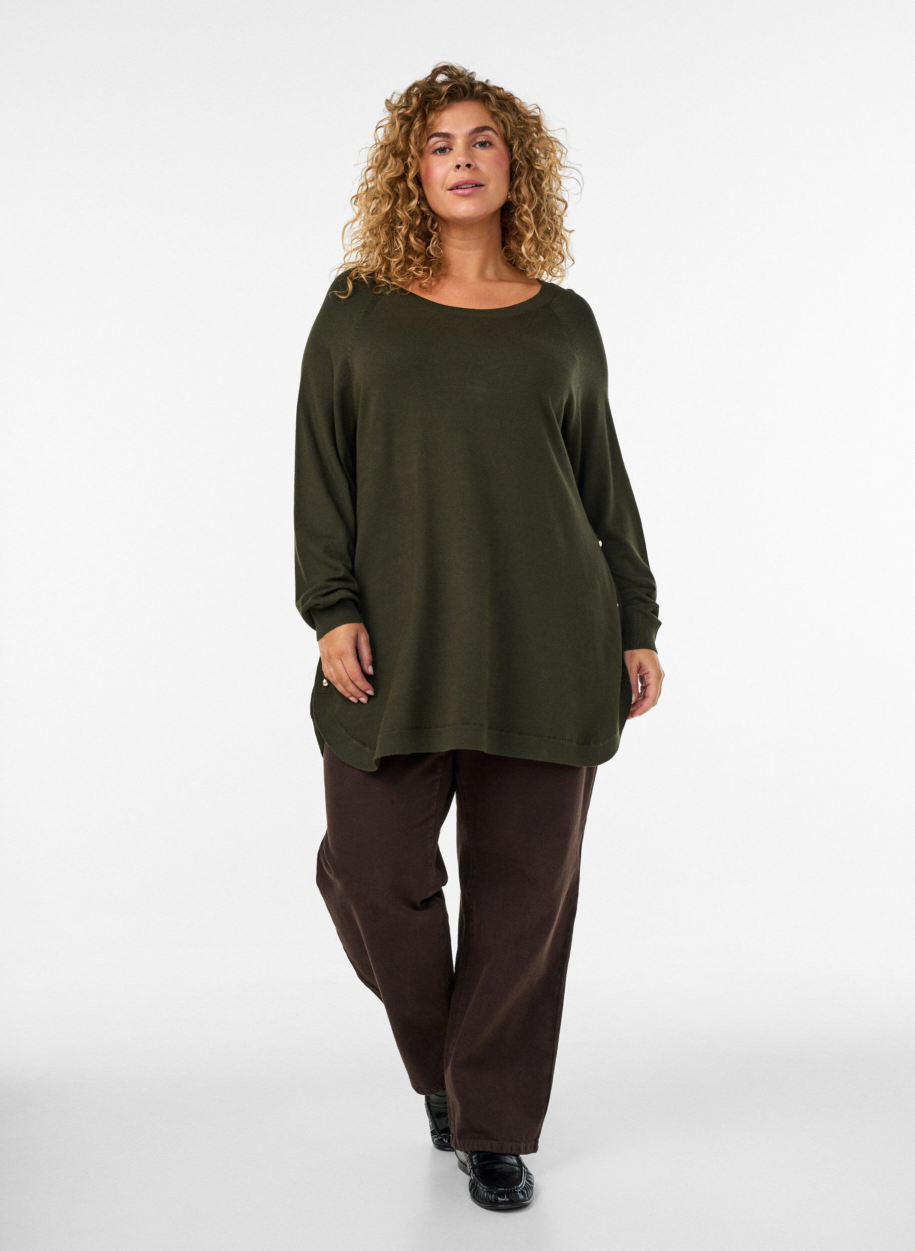 ZizziBluzka dzianinowa z guziki bocznymi, Zielony, Model image number 1