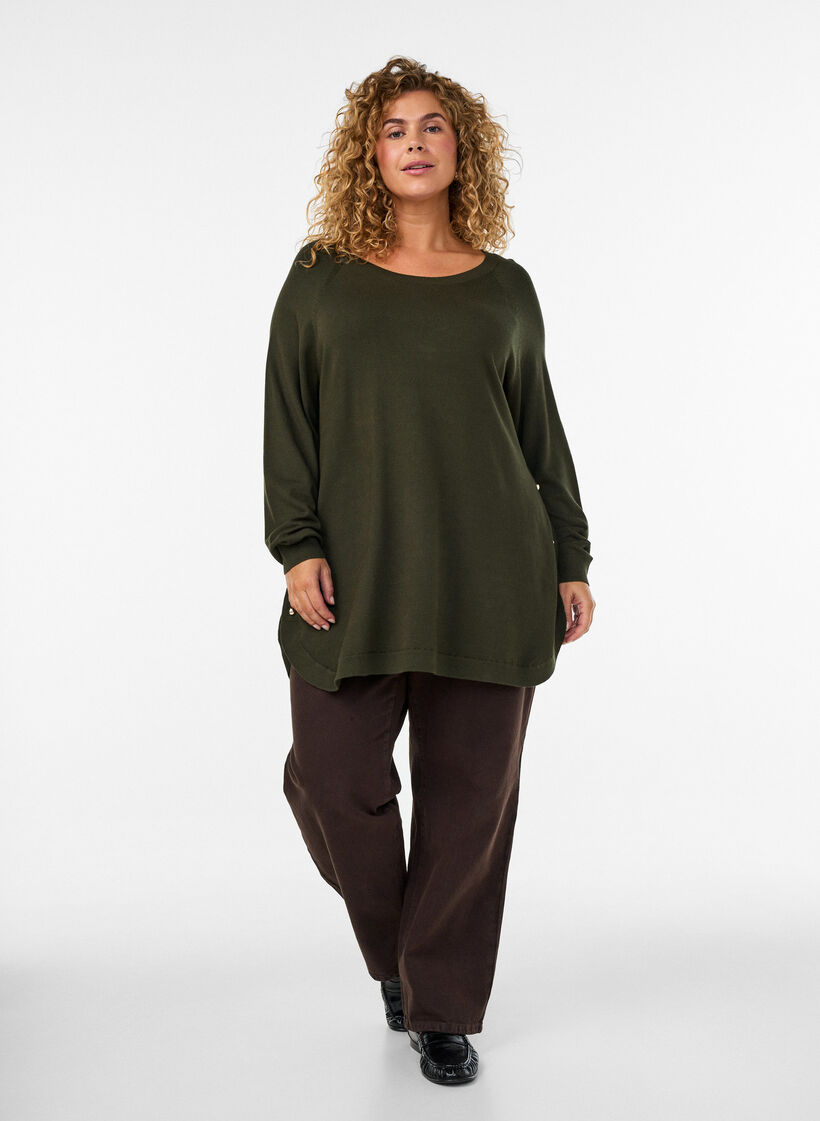 Bluzka dzianinowa z guziki bocznymi, Zielony, Model image number 1