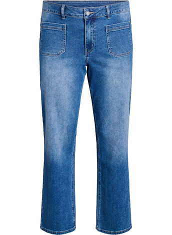 Jeansy z przednimi kieszeniami i prostymi nogawkami, Niebieskie, Model