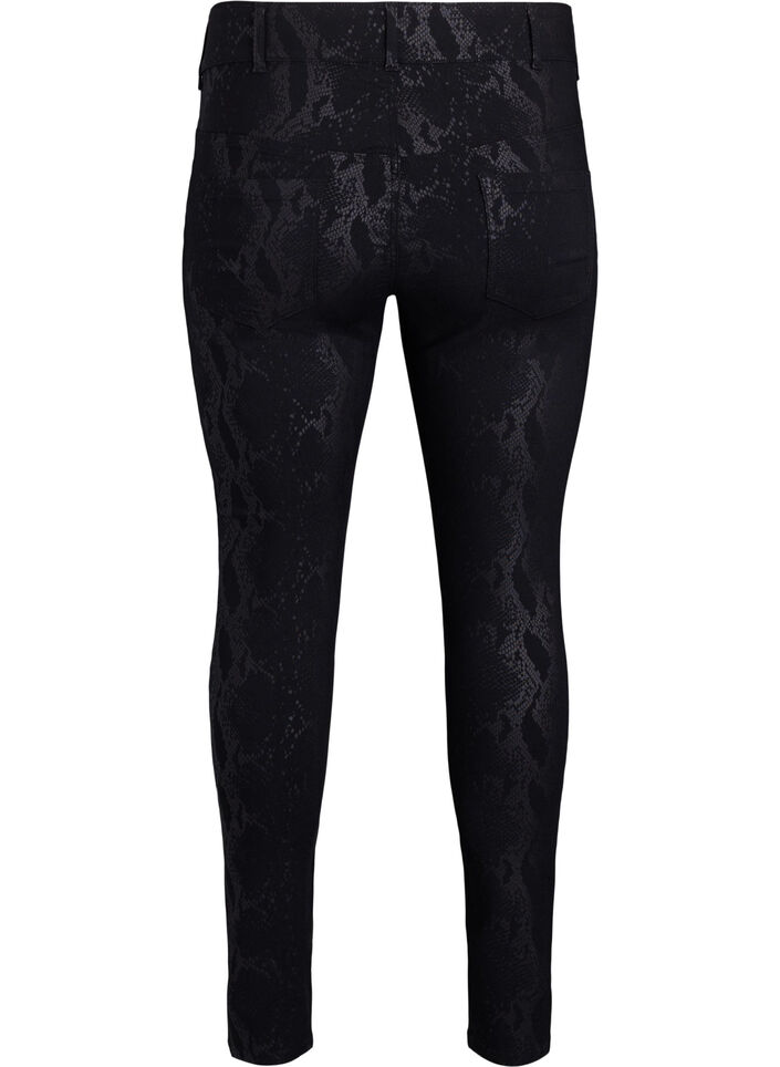 Spodnie slim fit we wzór skóry weza, Czarne, Packshot image number 1