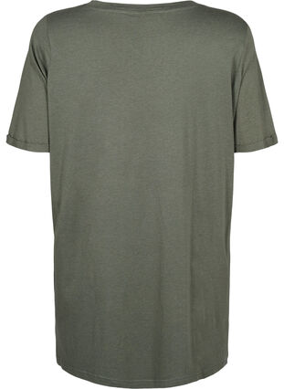 Jednokolorowa koszulka typu oversize z dekoltem w szpic, Thyme, Packshot image number 1