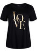 Bawelniana koszulka ze zlotym tekstem, Black w. Gold Love, Packshot image number 0