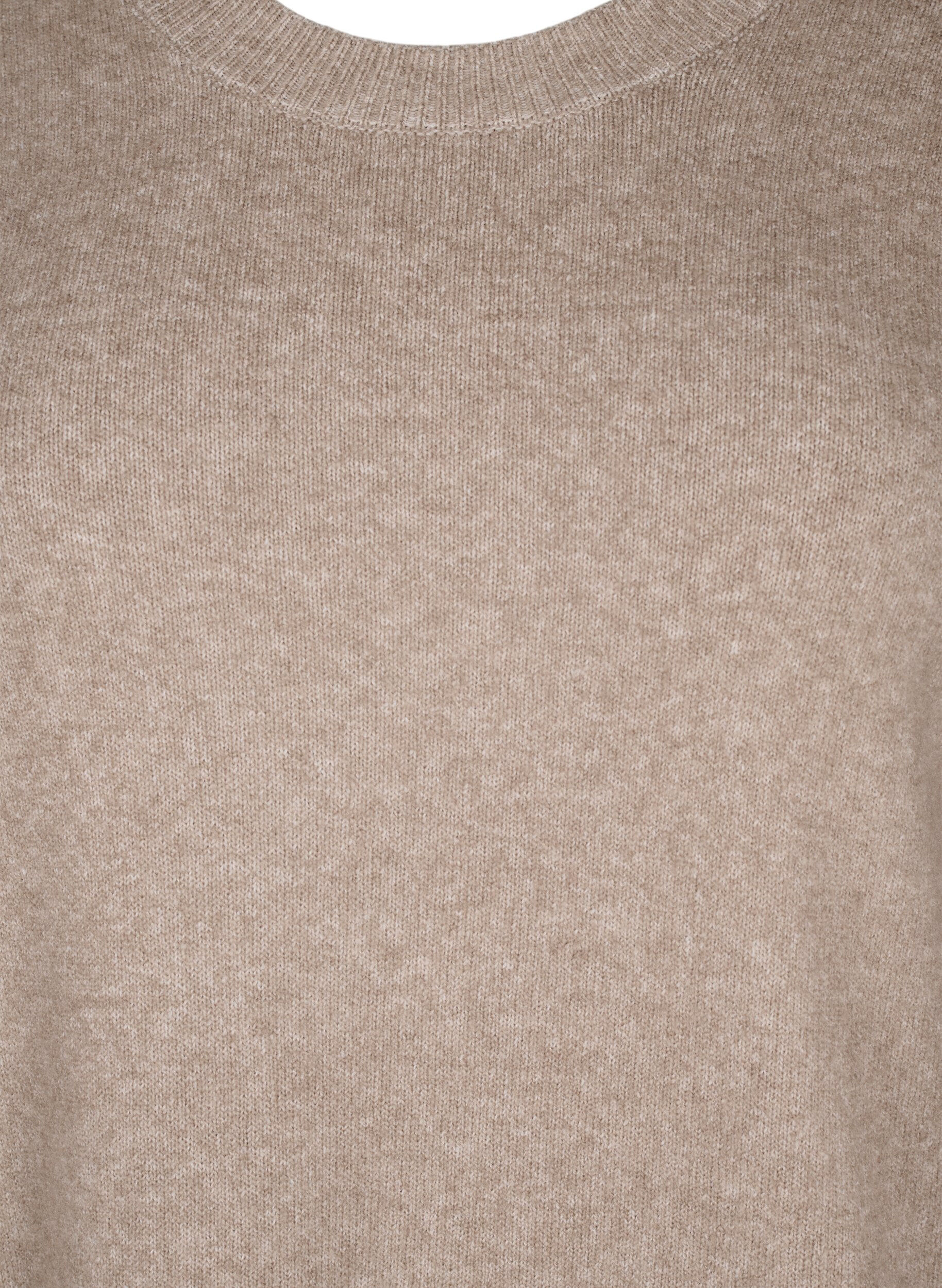 Zizzi Dzianinowa sukienka z okraglym dekoltem i rozcieciem, Desert Taupe Mel., Packshot image number 2