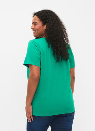 T-shirt z krótkim rekawem i dekoltem w szpic, Simply Green, Model image number 1