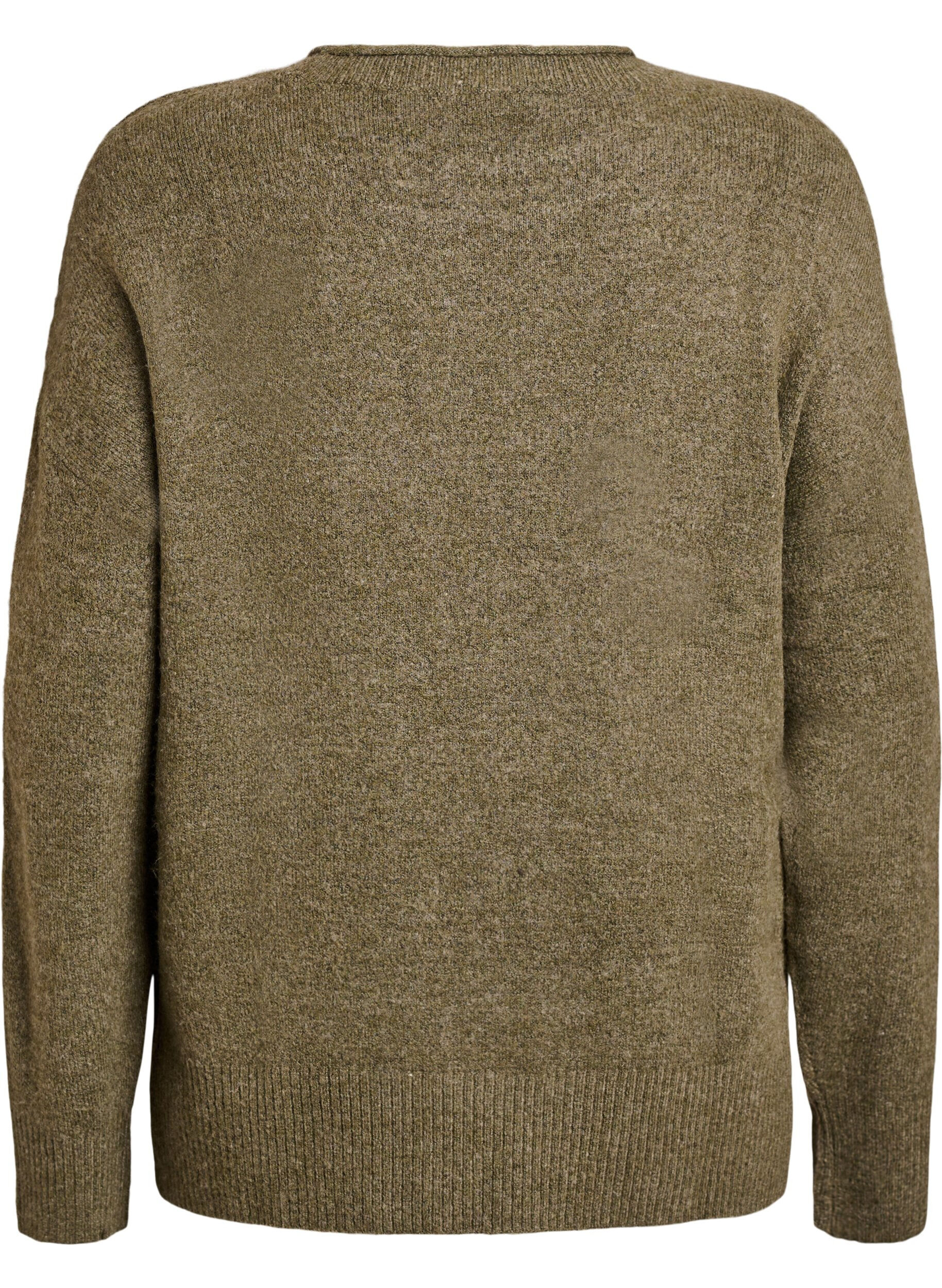 Zizzi Bluzka dzianinowa z prazkowanym wzorem w ksztalcie litery V i rozcieciami, Zielony, Packshot image number 1