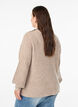 Prazkowany sweter z bufiastymi rekawami i guzikami, Beżowy, Model image number 2