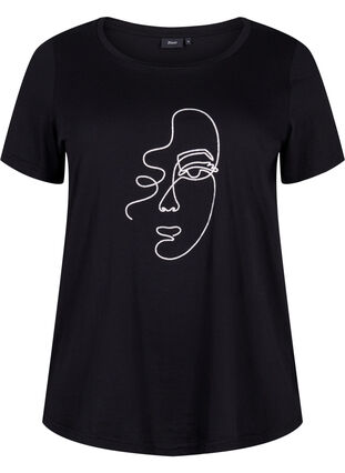 Bawelniana koszulka z mikowym nadrukiem, Black Shimmer Face, Packshot image number 0