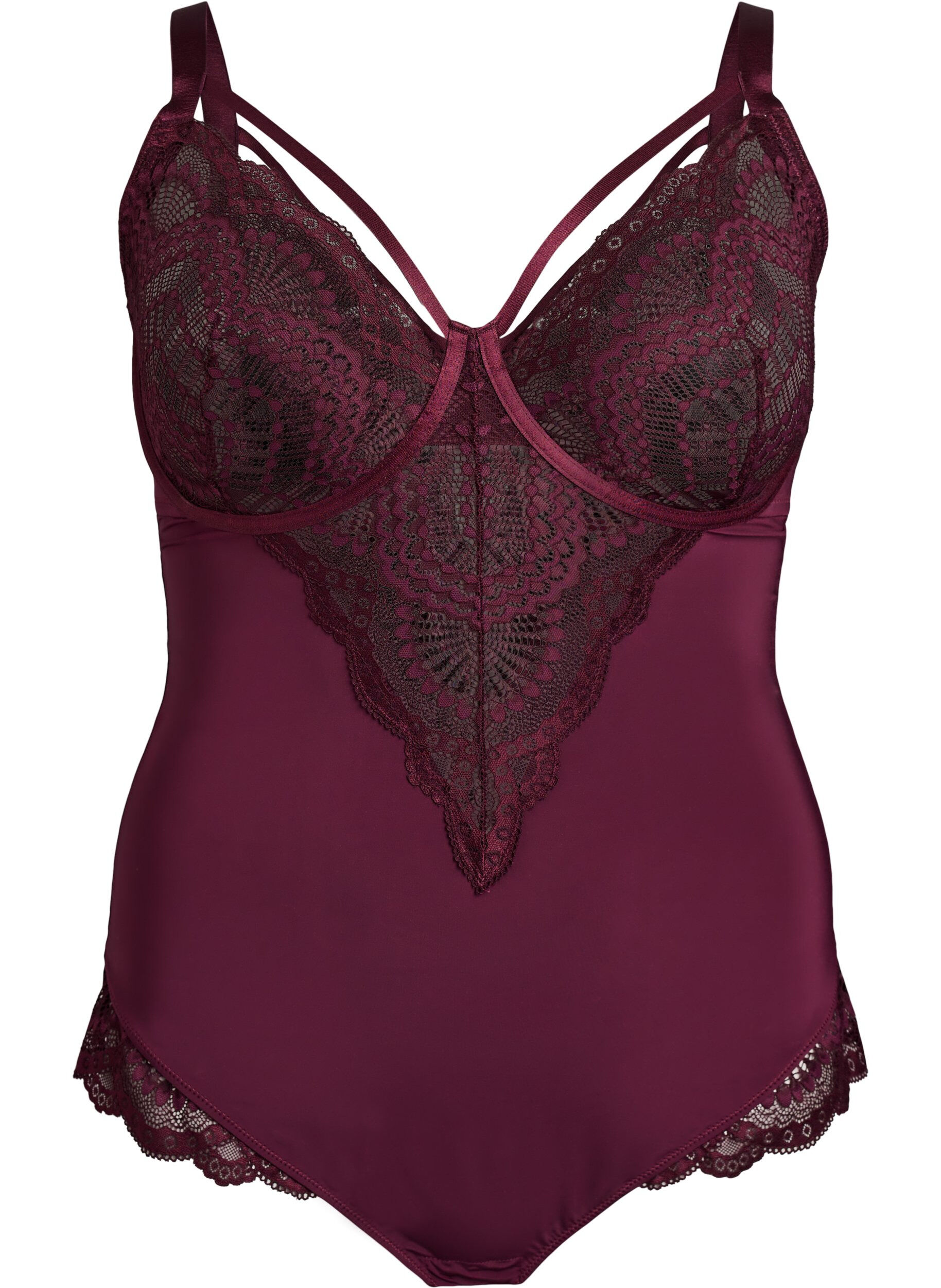 ZizziKoronkowe body z fiszbinami i ozdobnymi paseczkami, Czerwony, Packshot image number 0