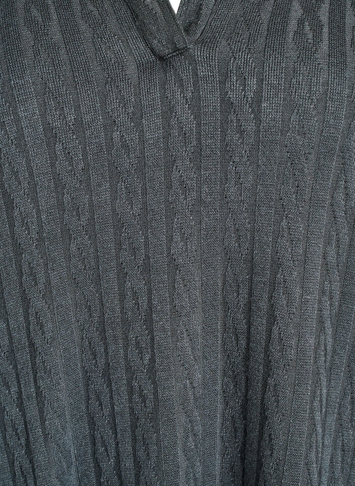 Bluzka dzianinowa z kolnierzykiem i splotem kablowym, Zielony, Packshot image number 2