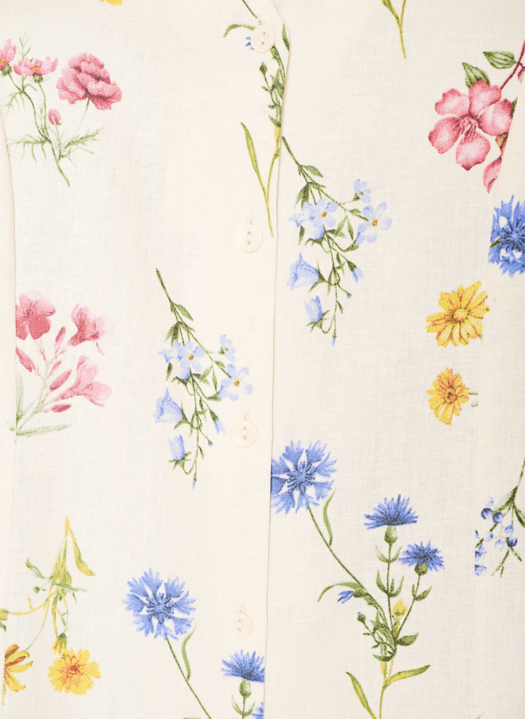 ZizziSukienka midi z lnu i wiskozy z falbankami na rekawach, Beżowy, Packshot image number 2