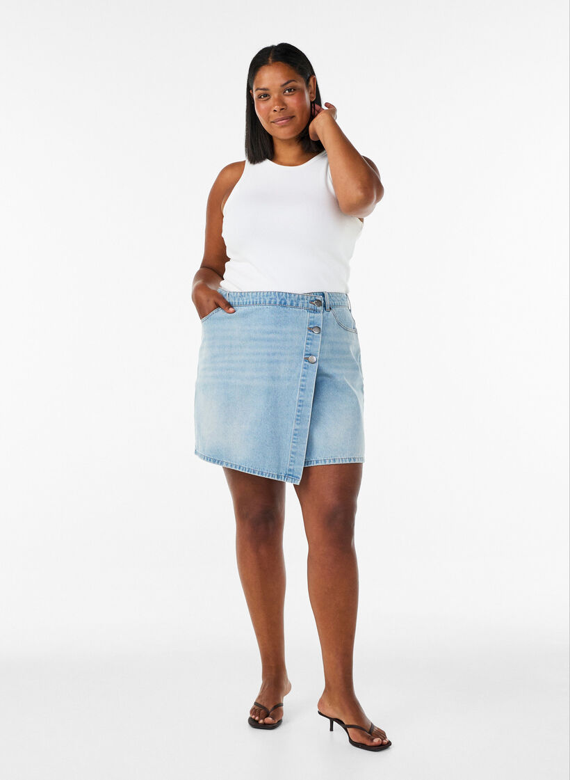 Jeansszorty z efektem kopertowym i wysokim stanem, Niebieskie, Model image number 1