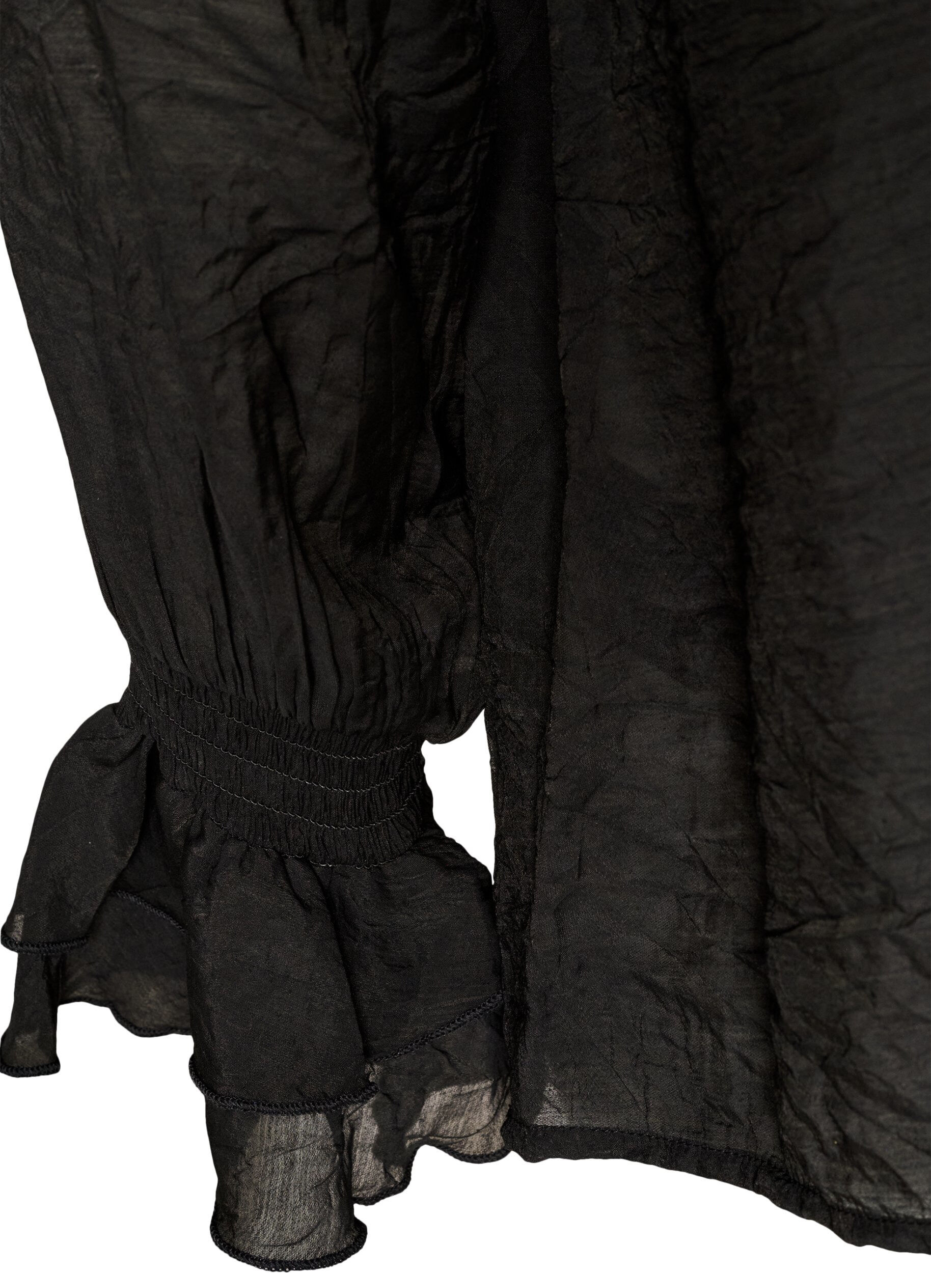 ZizziWiskozowa bluzka z falbankami i dlugim rekawem, Czarne, Packshot image number 3
