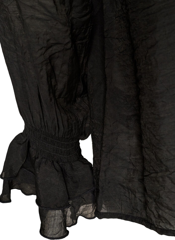 Wiskozowa bluzka z falbankami i dlugim rekawem, Czarne, Packshot image number 3