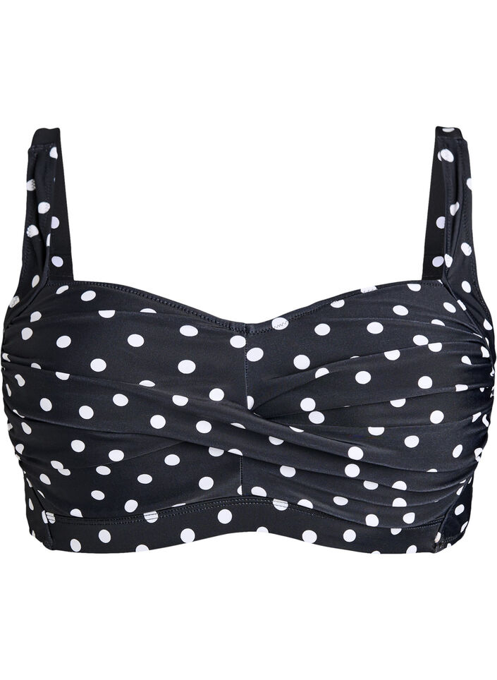 Bikinikowy top z wysci&oacute;lka i nadrukiem, Czarne, Packshot image number 0