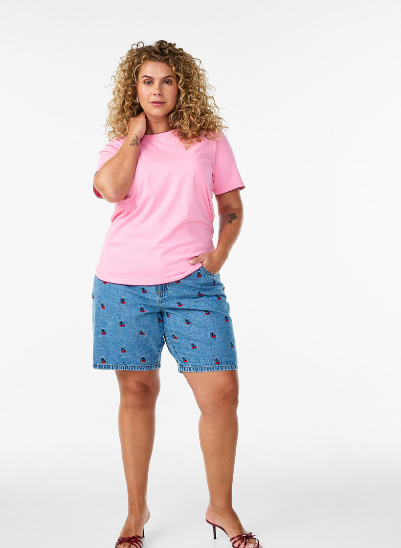 Naszyte szorty jeansowe, Niebieskie, Model image number 1