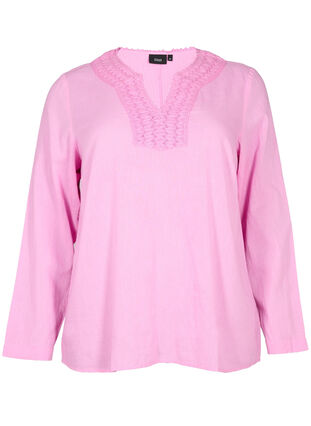 Bawelniana bluzka z szydelkowym detalem, Begonia Pink, Packshot image number 0