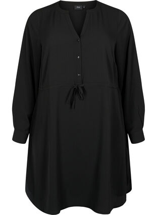 Sukienka z koronka w pasie, Black, Packshot image number 0