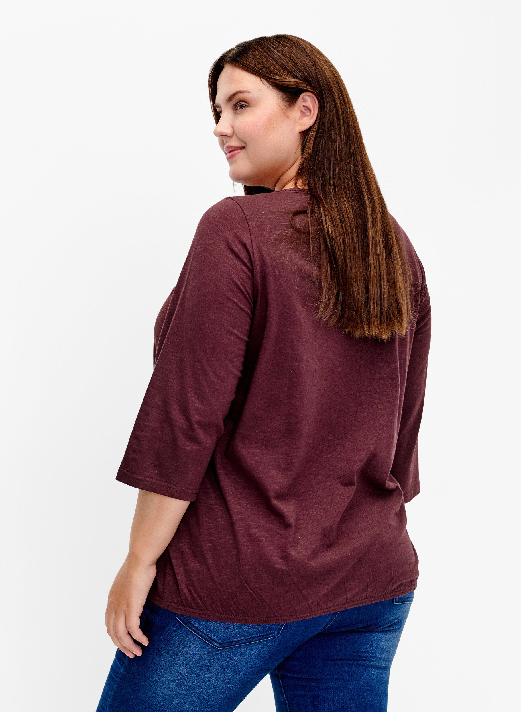 Zizzi Bawelniana bluzka z rekawem 3/4, Fudge, Model image number 1