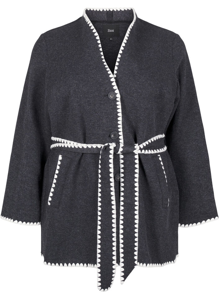 Plaszcz z kontrastowymi brzegami, Dark Grey Melange, Packshot image number 0