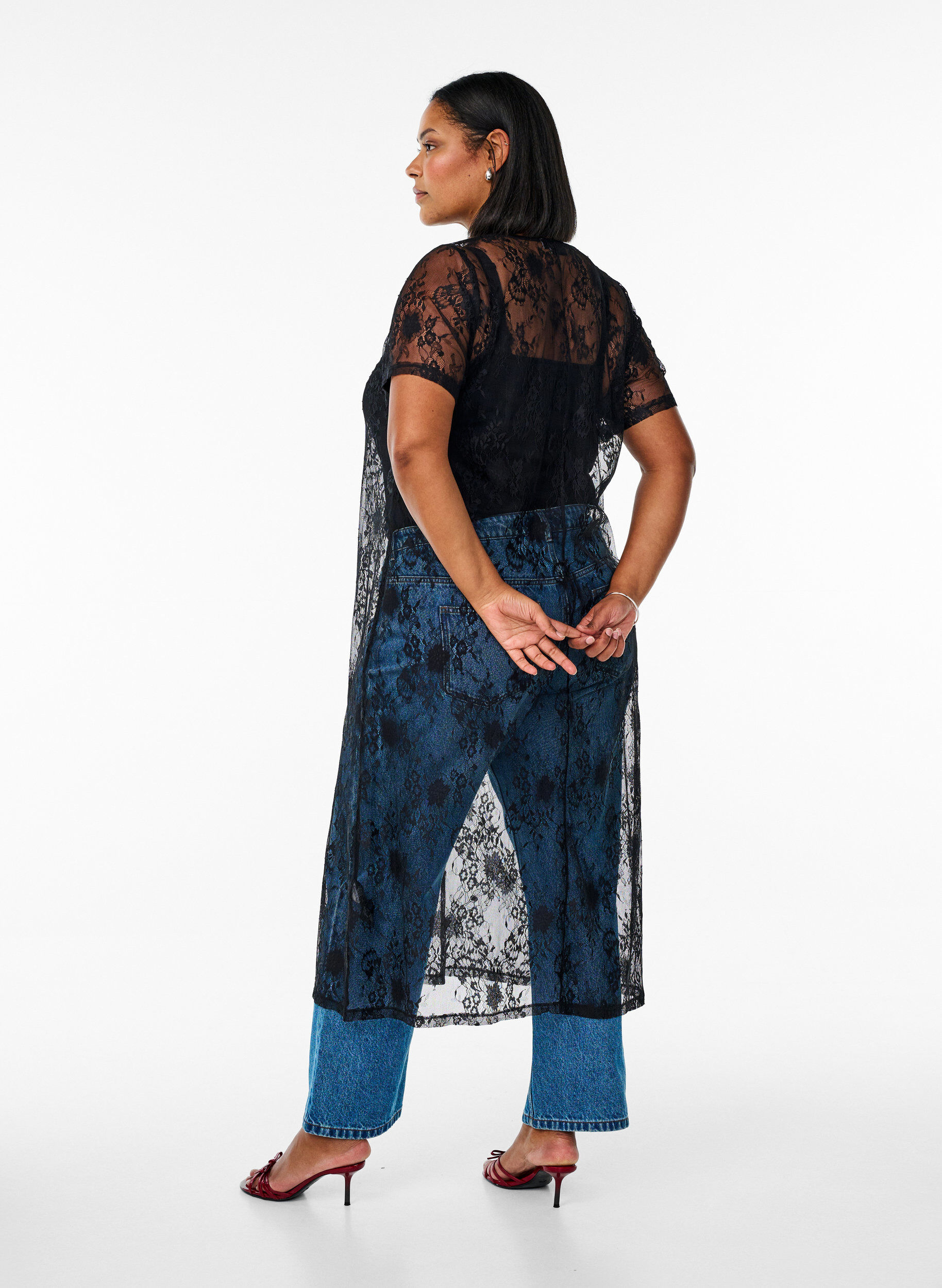 Zizzi Koronkowa sukienka o dlugosci midi i ksztalcie litery A, Black, Model image number 1