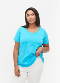 Podstawowa, gladka bawelniana koszulka, Blue Atoll, Model