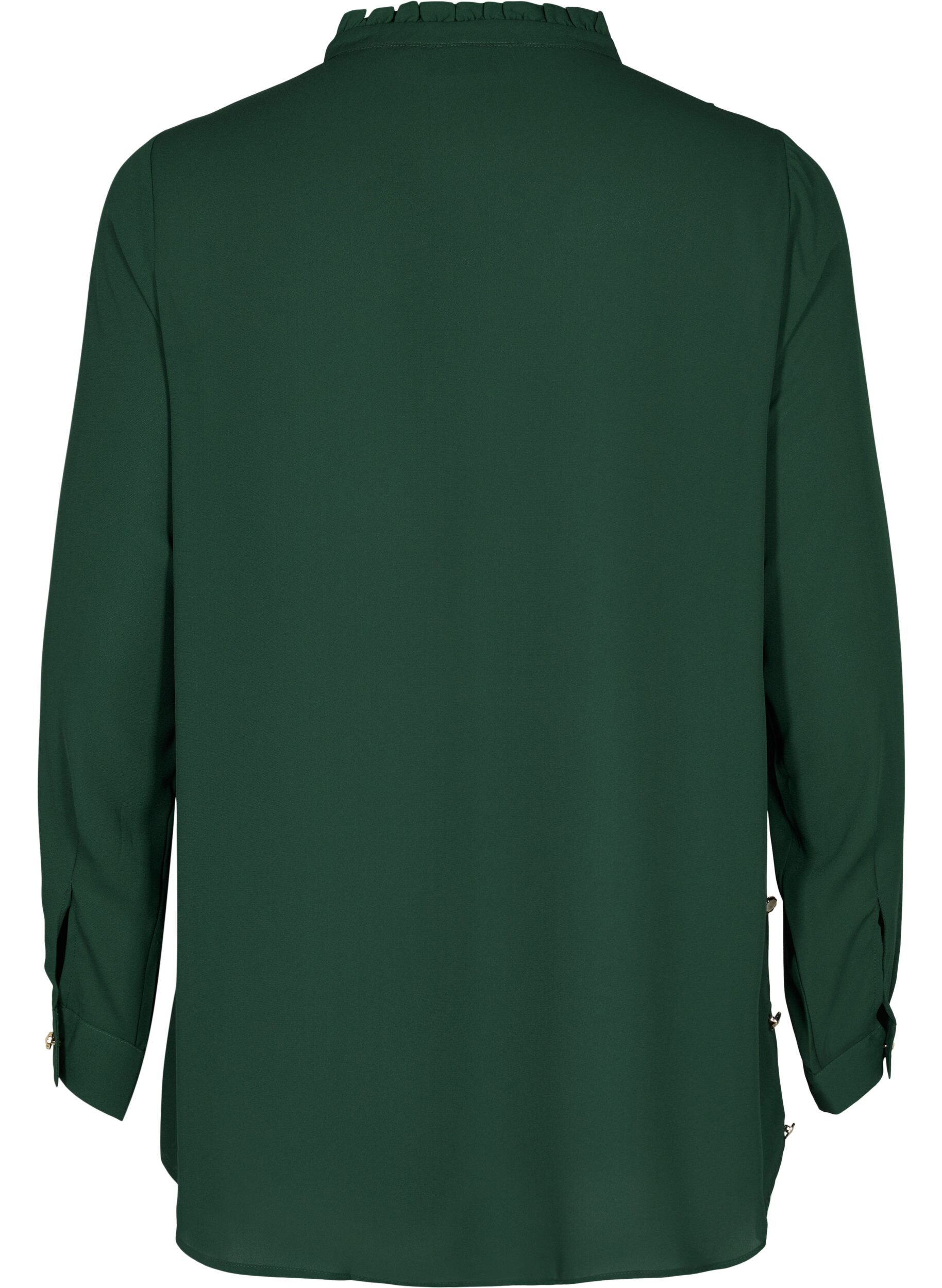 Zizzi Long sleeve shirt with ruffle collar, Scarab, Packshot image number 1