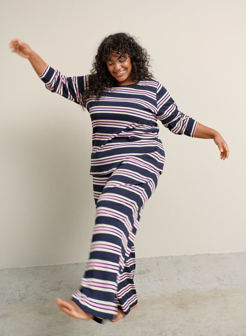 Koszulka nocna z dlugim rekawem z prazkowanej dzianiny w paski, Niebieskie, Image image number 0