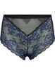 Koronkowe spodnie 3/4 z wysokim stanem, Black w. blue lace, Packshot image number 0
