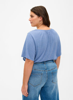 Melanzowa bluzka z krótkim rekawem, Moonlight Blue Mel., Model image number 1