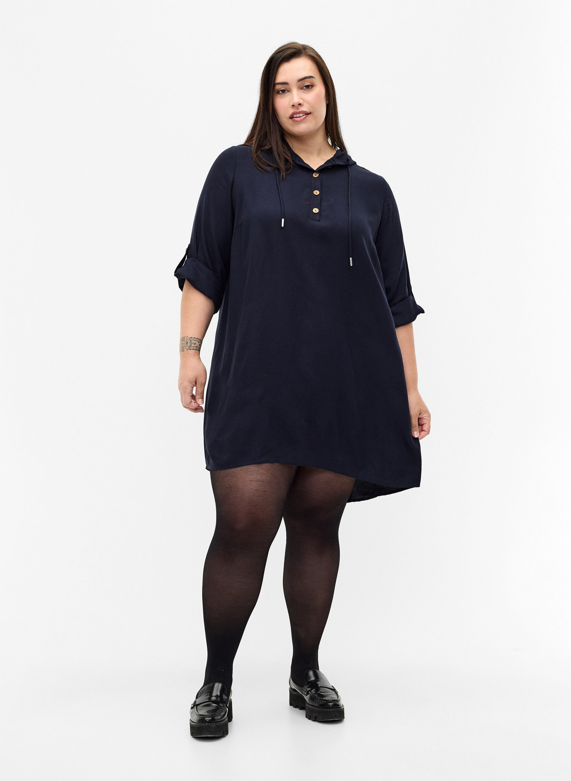 ZizziWiskozowa tunika z kapturem, Navy Blazer, Model image number 2
